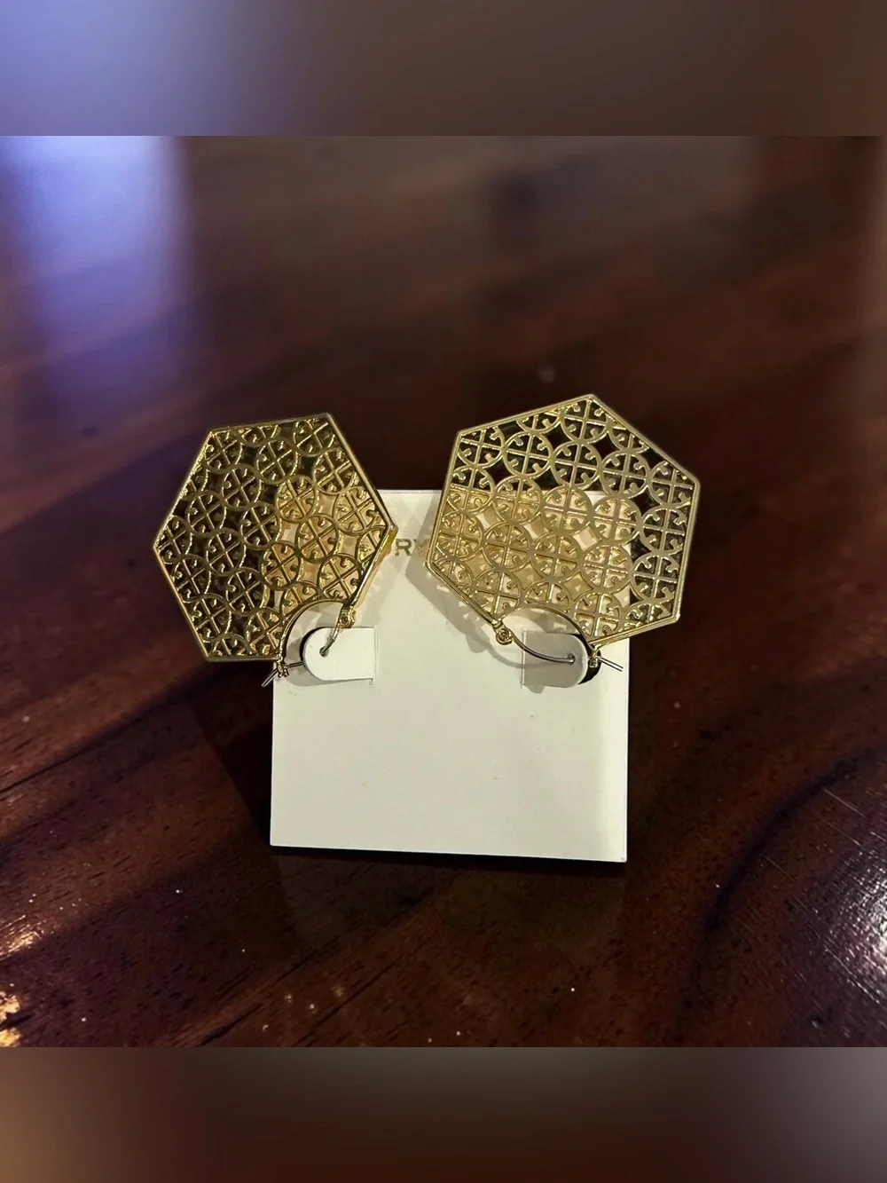 Tory Burch Gold Hexagonal Filigree Drop Earrings